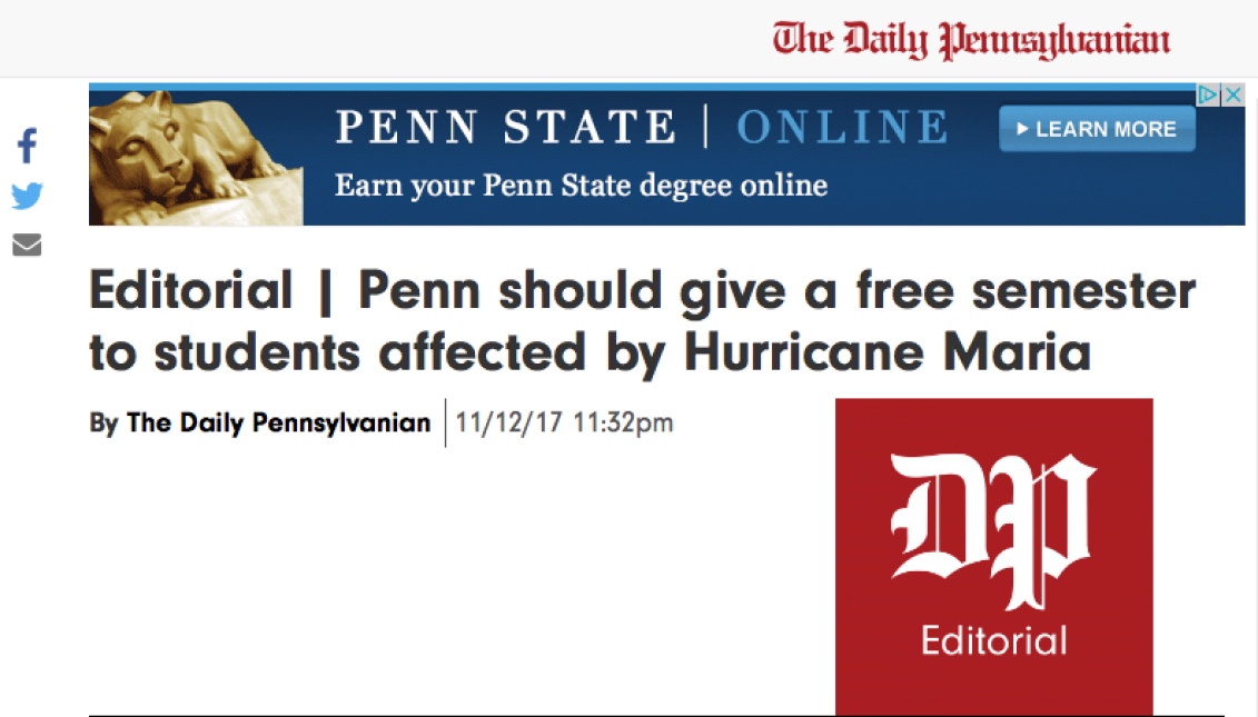 Screenshot of The Daily Pennsylvanian website.