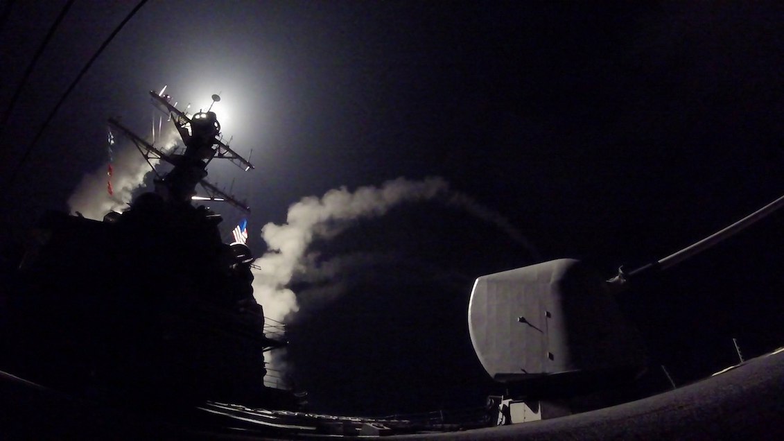 Moment of the launch of a self-guided missile from the destroyer USS Porter (DDG-78) at an unspecified point on the Mediterranean Sea, early morning today, April 7, 2017. EFE / Seaman Ford Williams / US Navy / Handout