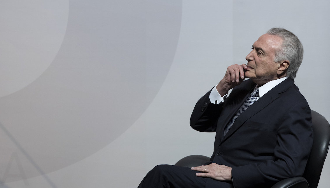 Brazilian President Michel Temer participates during an event with investors gathered by Banco Santander Brazil on Wednesday, August 16, 2017, in Sao Paulo (Brazil). EFE / Sebastião Moreira