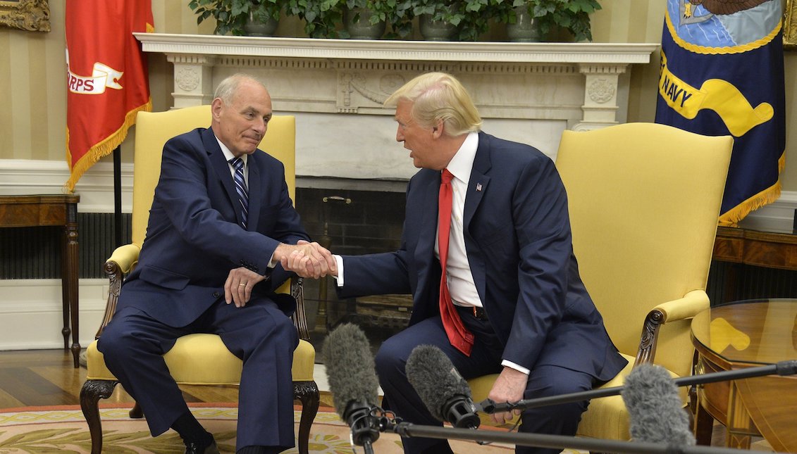 US President Donald Trump meets with new chief of staff John Kelly in the Oval Office of the White House in Washington, USA, on Monday, July 31, 2017. EFE/Mike Theiler