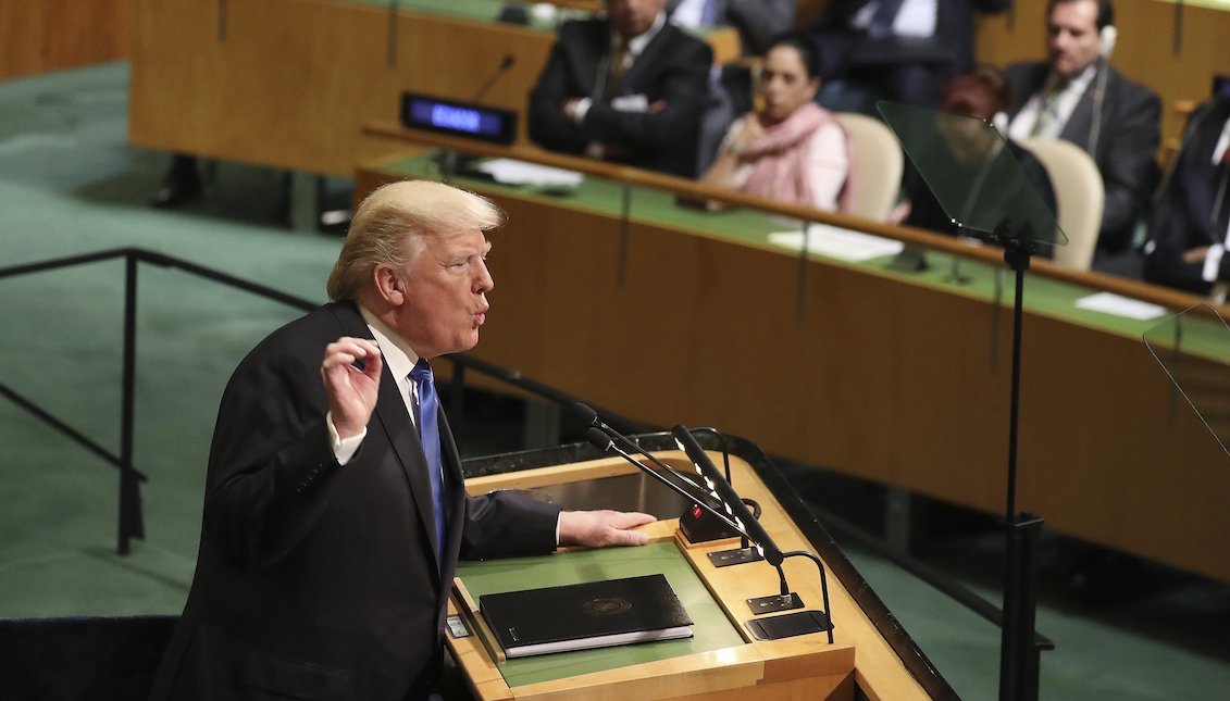 US President Donald J. Trump addresses the UN General Assembly at its US headquarters on September 19, 2017. EFE / Andrew Gombert