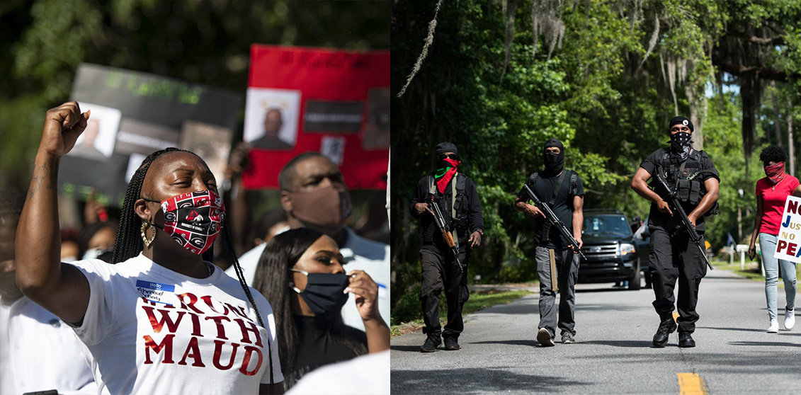 Protestas el viernes en Brunswick, donde Arbery fue disparado. Los Black Panthers se unen a la caminata por la justicia en memoria de Arbery /Getty Images