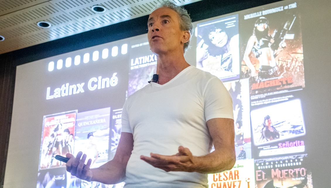 Frederick Aldama gave a lecture at Arizona State University on Latinx stereotypes and pop culture. Captions: ASU