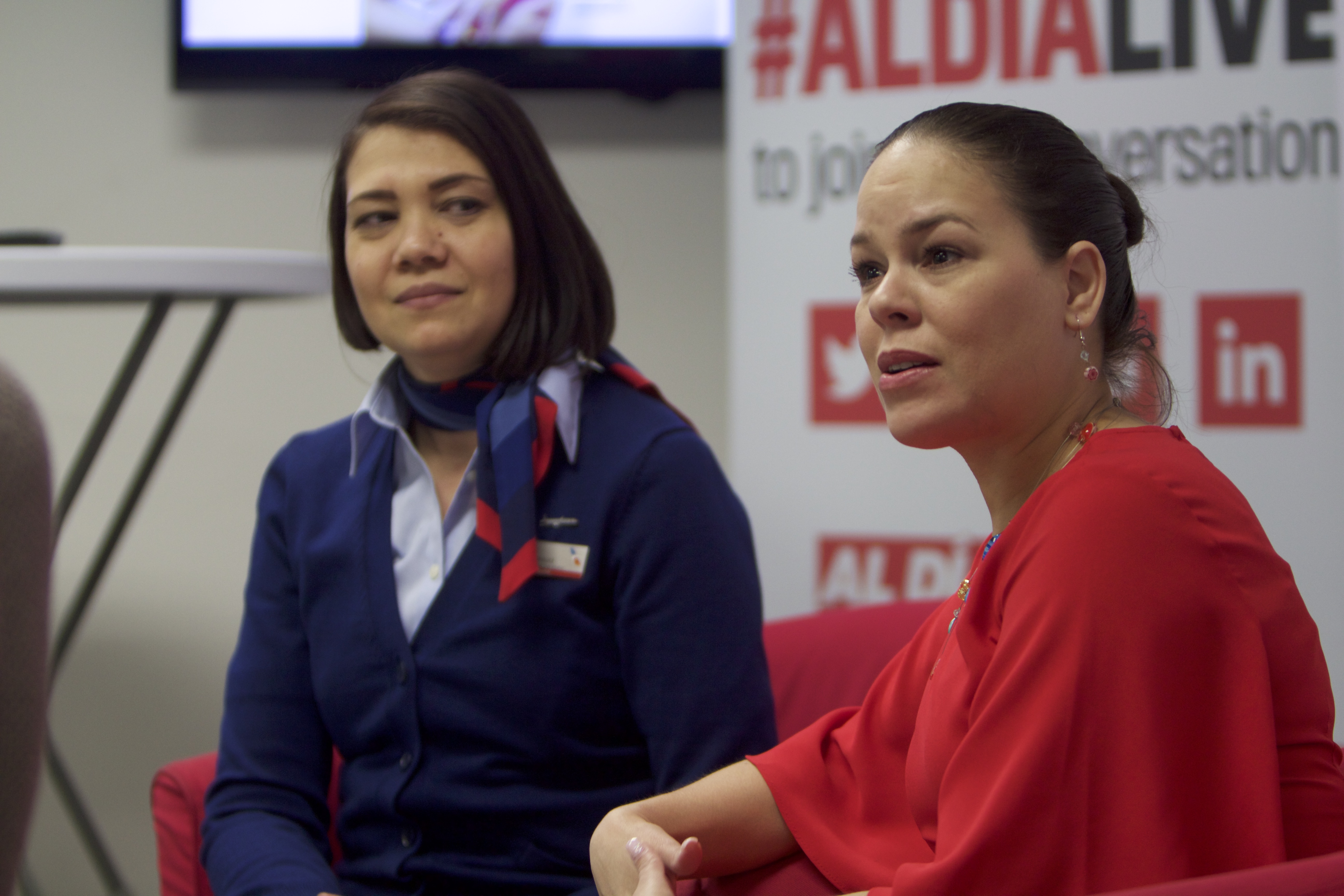 Karla Cabrera and Heidi Rodriguez, leaders of the Philadelphia chapter of American Airlines' Latin Diversity Network, helped organize a relief effort for those affected by Hurricane Maria in Puerto Rico. Photo: Yesid Vargas / AL DÍA News