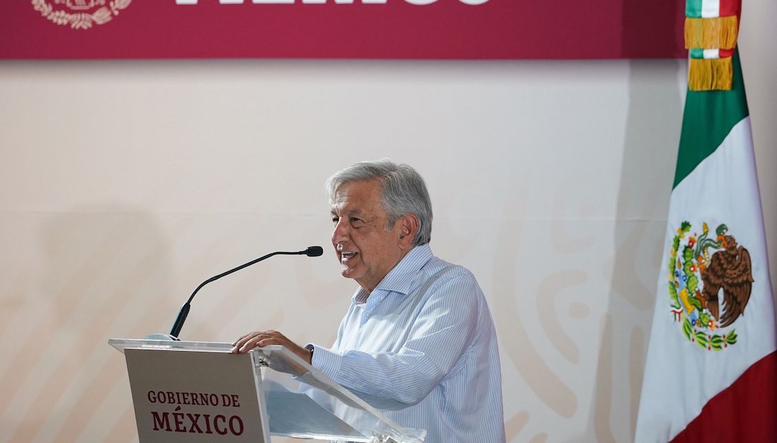 Photo courtesy of the Presidency of Mexico showing the president, Andrés Manuel López Obrador, during a formal ceremony this Saturday in the municipality of El Rosario, Sinaloa state (Mexico). EFE/Presidency of Mexico