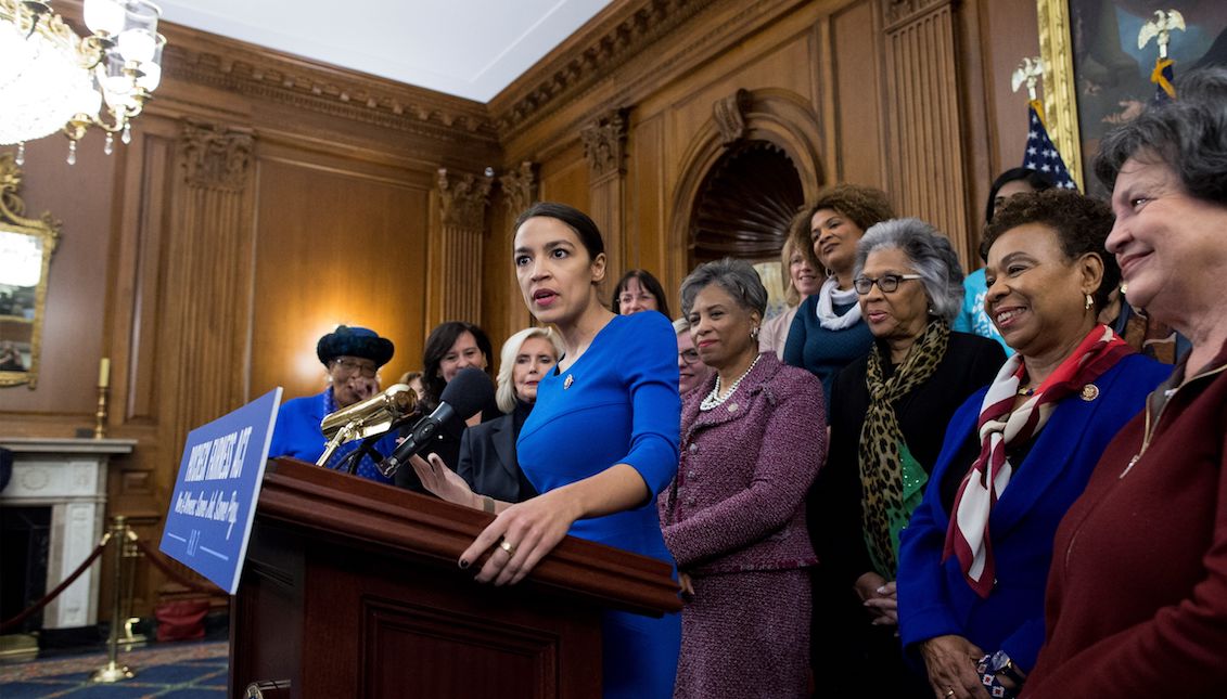 Democrat Alexandria Ocasio-Cortez offers a speech to members of Congress and the national organization, on Wednesday at the Capitol, in Washington (United States). EFE/Michael Reynolds