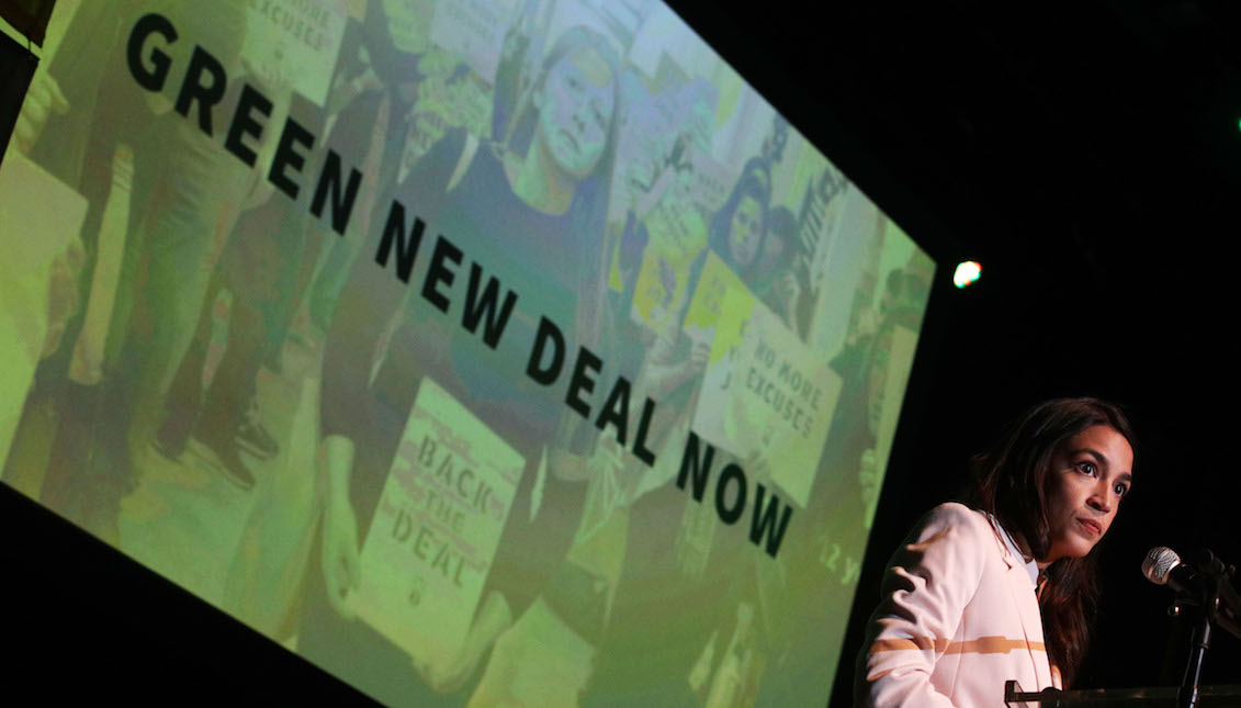 WASHINGTON, DC - MAY 13: U.S. Rep. Alexandria Ocasio-Cortez (D-NY) speaks during a rally at Howard University May 13, 2019, in Washington, DC. The Sunrise Movement held an event for the final stop of the "Road to a Green New Deal" tour to "explore what the pain of the climate crisis looks like in D.C. and for the country and what the promise of the Green New Deal means." (Photo by Alex Wong/Getty Images)