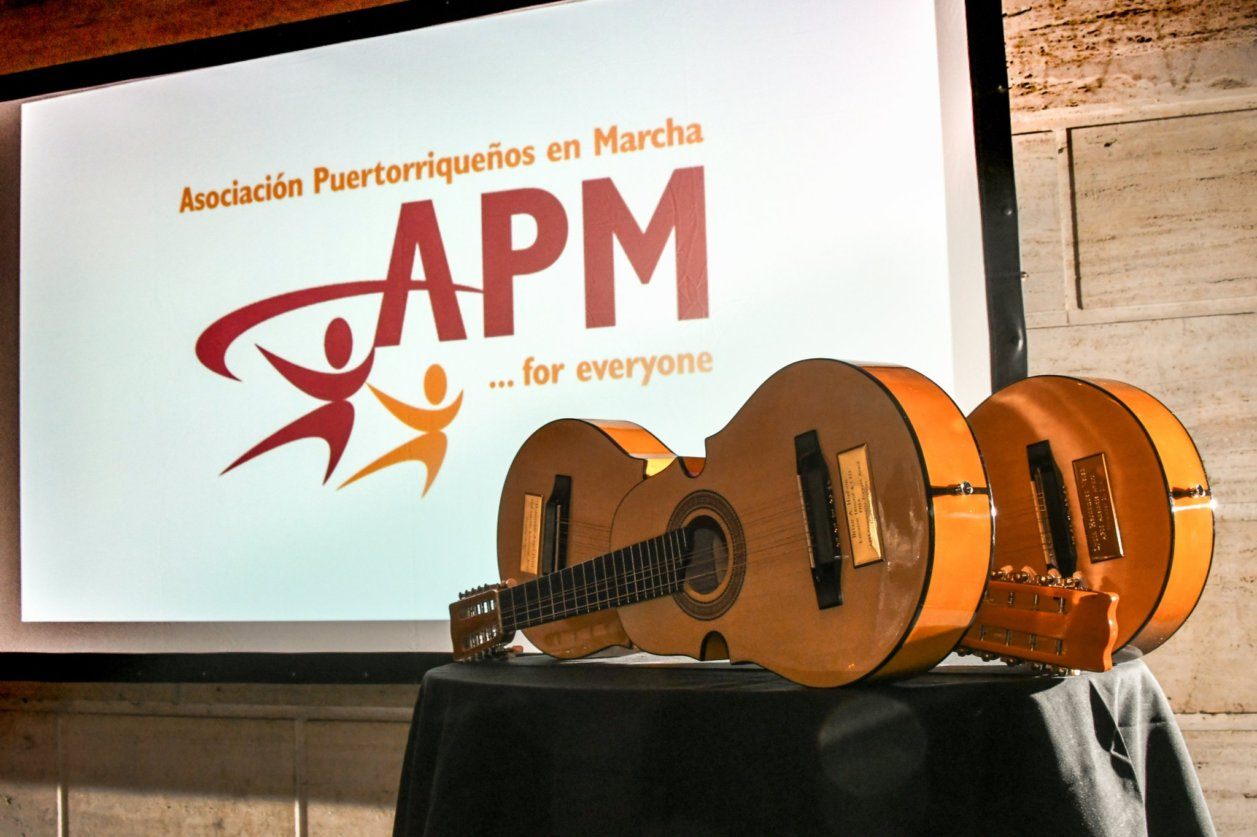 The APM logo is projected on a screen at an event. Image source APM. 