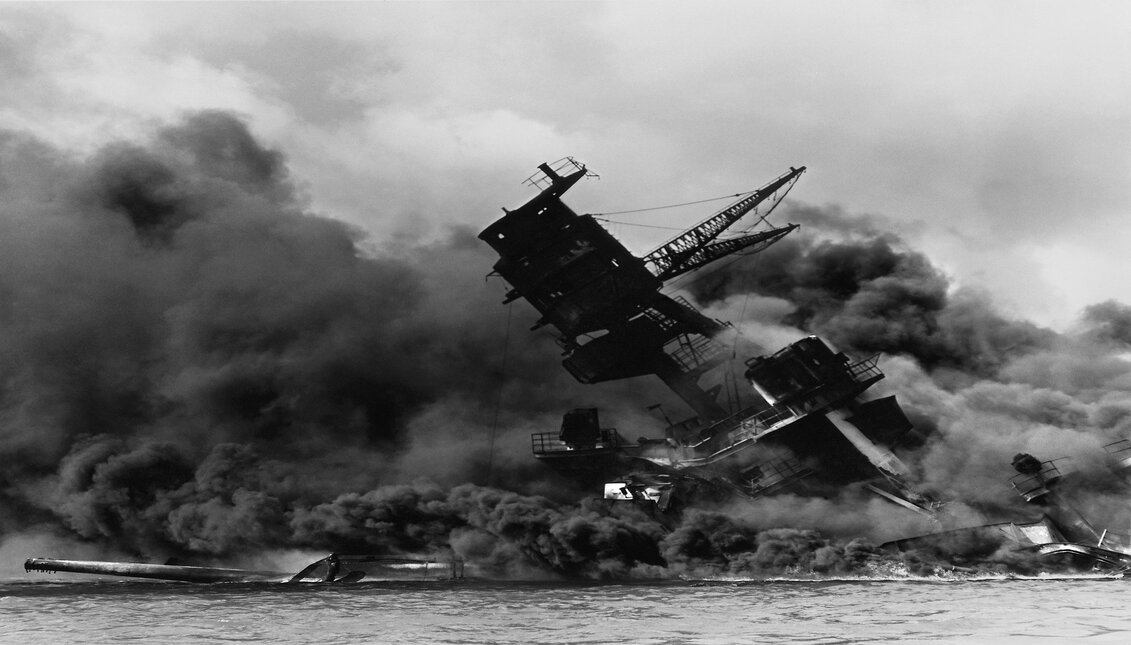 Archival footage of the attack on Pearl Harbor