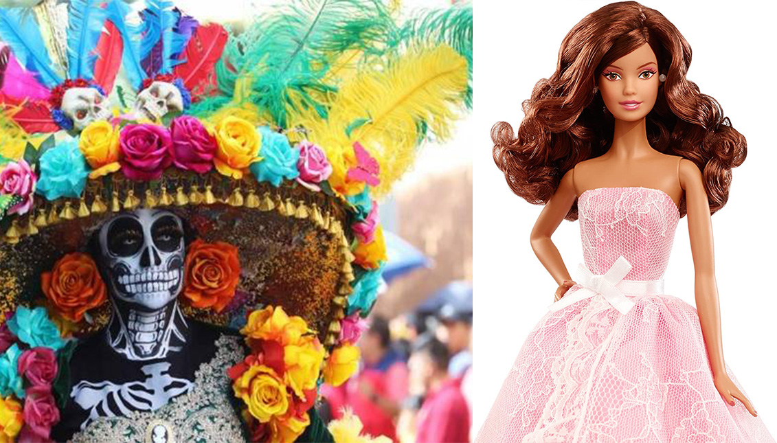 Día de los Muertos en México (izq) y Barbie latina lanzada por Mattel en 2015. Photo: Getty Images. 