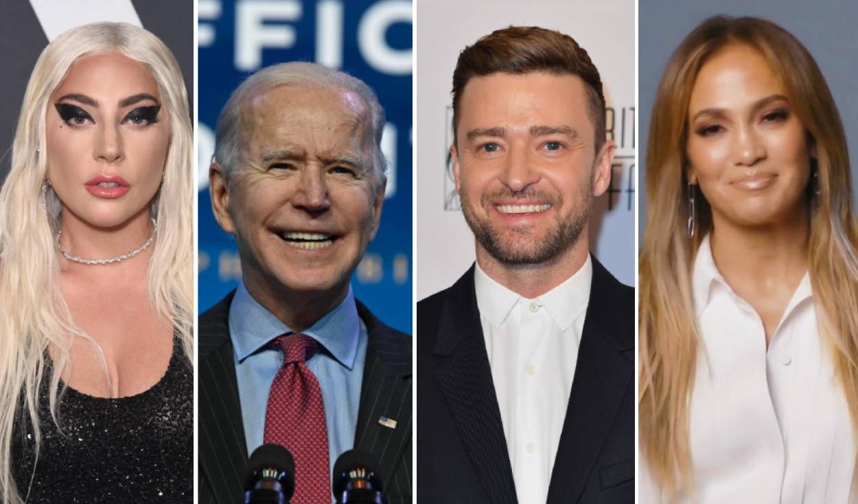 Artistas acompañan a Biden en la ceremonia de toma de posesión . Foto/Composición Efe.