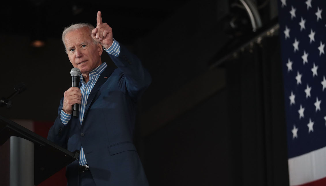 IOWA CITY, IOWA – MAY 01: Democratic presidential candidate and former vice president Joe Biden speaks to guests during a campaign event at Big Grove Brewery and Taproom on May 1, 2019, in Iowa City, Iowa. (Photo by Scott Olson/Getty Images)