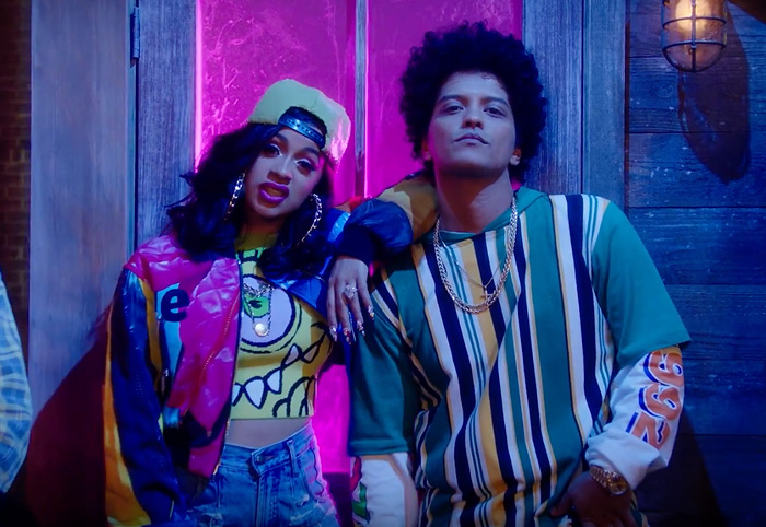 A still from Bruno Mars' Finesse (Remix), featuring Cardi B. 