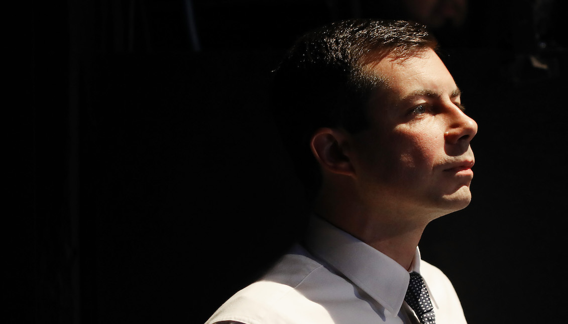 LOS ANGELES, CALIFORNIA - NOVEMBER 17: Democratic presidential candidate, South Bend, Indiana Mayor Pete Buttigieg, waits to speak at a Democratic presidential forum on Latino issues at Cal State L.A. on November 17, 2019 in Los Angeles, California.  (Photo by Mario Tama/Getty Images)