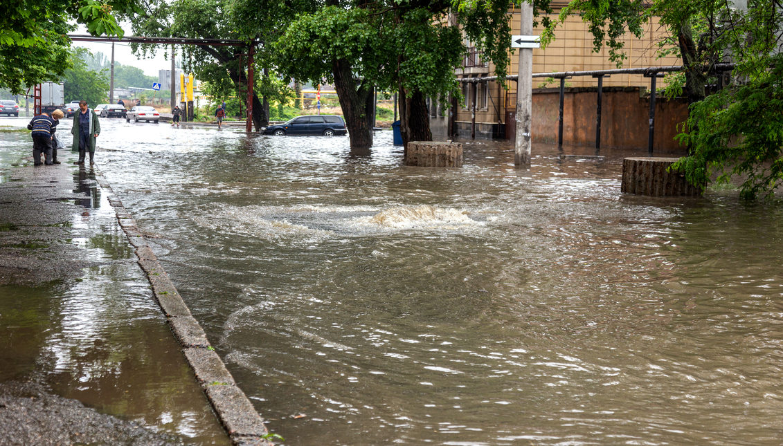 Flooded street after heavy rains caused by the La Niña phenomenon