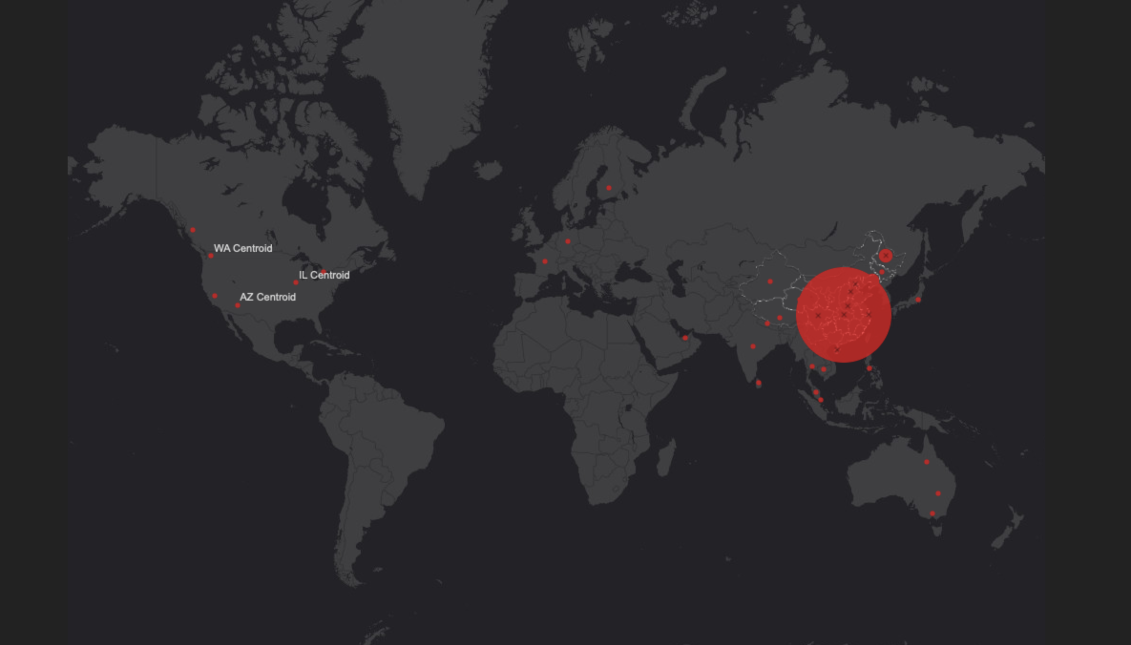 Mapa de la Universidad Johns Hopkins de la propagación del coronavirus. Screenshot.