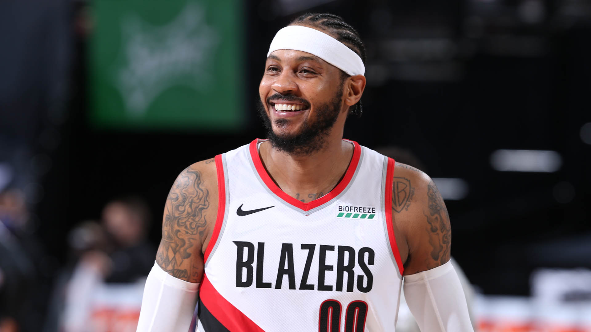 Portland Trail Blazers forward Carmelo Anthony was named the inaugural recipient of the Kareem Abdul-Jabbar Social Justice Champion Award. Creator: Sam Forencich | Credit: NBAE via Getty Images