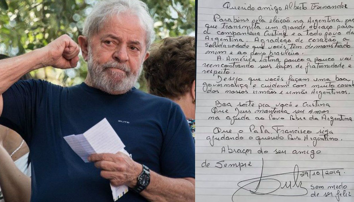 Letter sent by Lula from his cell at the Superintendence of the Federal Police of Curitiba to the president-elect of Argentina, Alberto Fernández, thanking him for his support. Via CEDOC