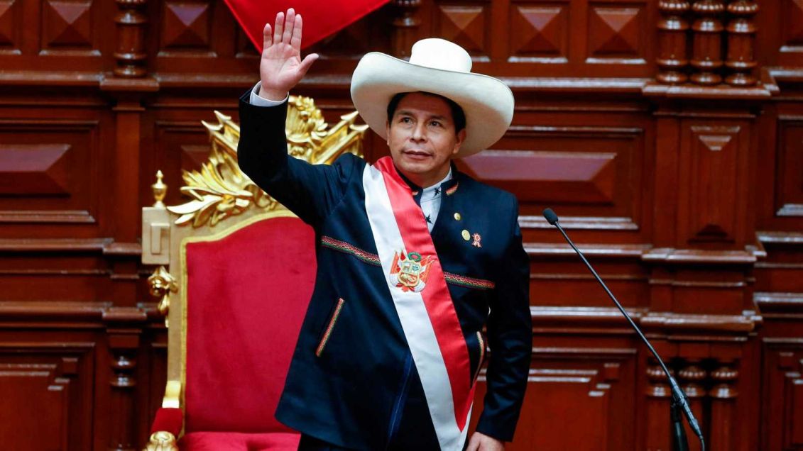 Pedro Castillo en la toma de mando del Perú. 