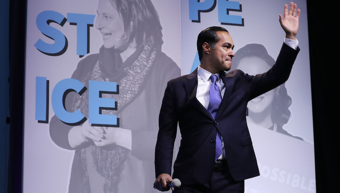 WASHINGTON, DC - OCTOBER 28: Democratic presidential candidate and former housing secretary Julian Castro takes the stage during the J Street National Conference at the Walter E. Washington Convention Center October 28, 2019 in Washington, DC. (Photo by Chip Somodevilla/Getty Images)