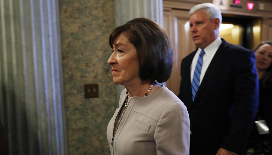 Susan Collins, R-Maine, arrives on Capitol Hill on Friday. Getty.