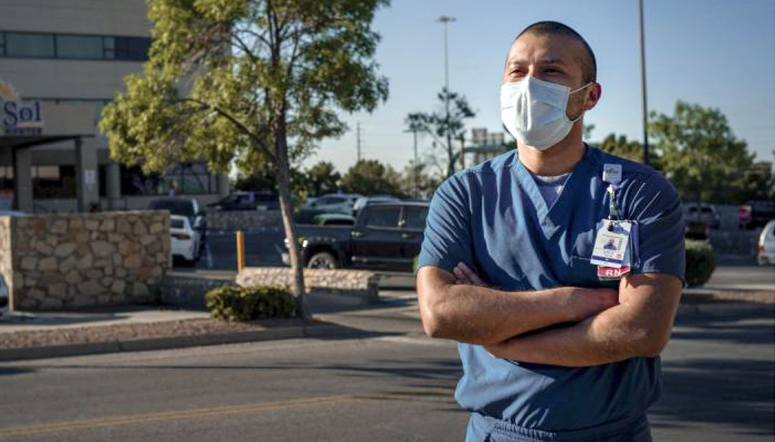 Josue Tayub, 35, an intensive care unit nurse and DACA recipient, works at Del Sol Medical Center in El Paso, where he treats coronavirus patients. JOEL ANGEL JUAREZ / FOR THE TEXAS TRIBUNE