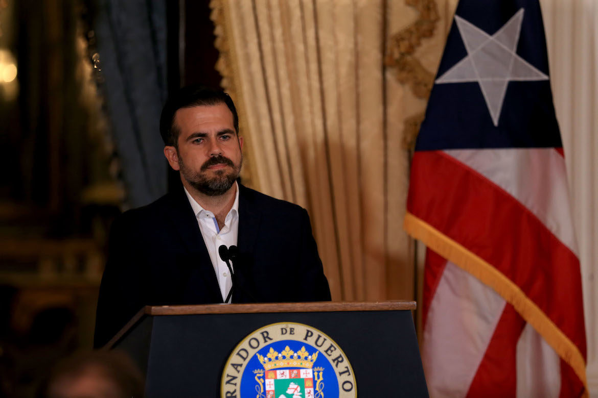 Puerto Rico Governor Ricardo Rosselló at a press conference on July 11 after private chats were released showing him and other government officials describing their political enemies using misogynistic and homophobic language. Photo: Gabriel López Albarrán/ Centro de Periodismo Investigativo. 