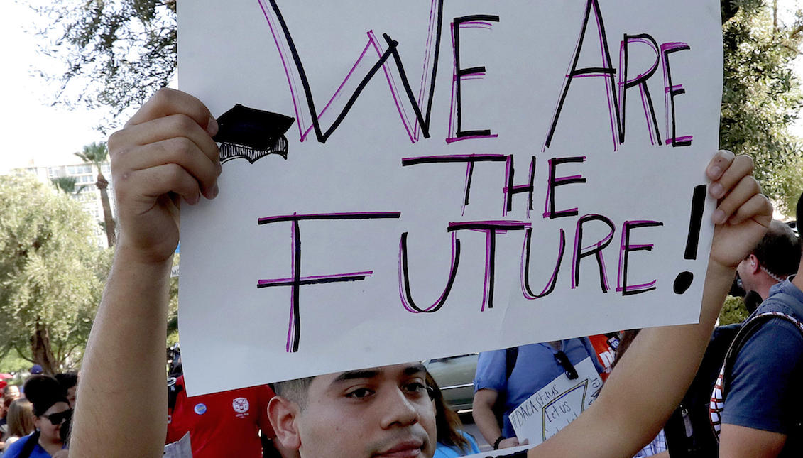 Supporters of Deferred Action for Childhood Arrivals protest in Arizona shortly after Attorney General Jeff Sessions announced that the program would be suspended. MATT YORK/AP