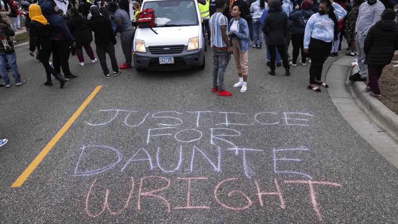 Street graffiti in Brooklyn Center, minutes after the death of Daunte Wright. File image.