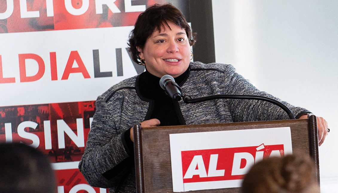 Deborah Santiago speaks at the AL DÍA Higher Education Summit on Jan. 31. Photo: Todd Zimmermann/AL DÍA News.
