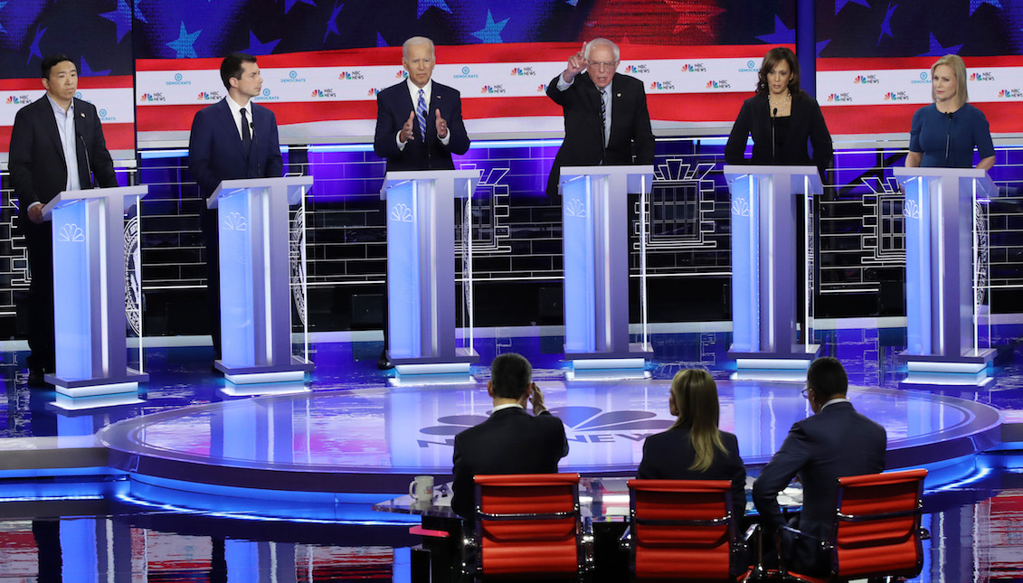 MIAMI, FLORIDA - JUNE 27: A group of 20 Democratic presidential candidates split into two groups of 10 for the first election debate of 2020, which was held for two nights at the Knight Concert Hall of the Adrienne Arsht Center for the Performing Arts of Miami-Dade County, organized by NBC Noticias, MSNBC, and Telemundo. (Photo by Drew Angerer/Getty Images)