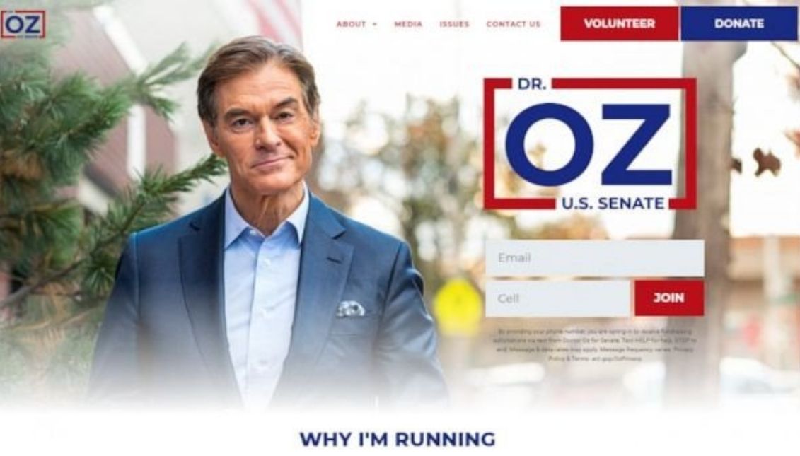 Dr. Oz presented his candidacy through a video on his website. Photo: screenshot