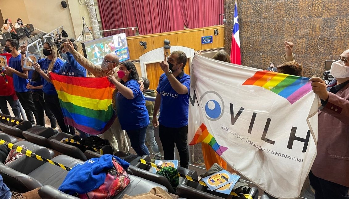 Activists present in the stands of the congress. Photo: Movilh Chile