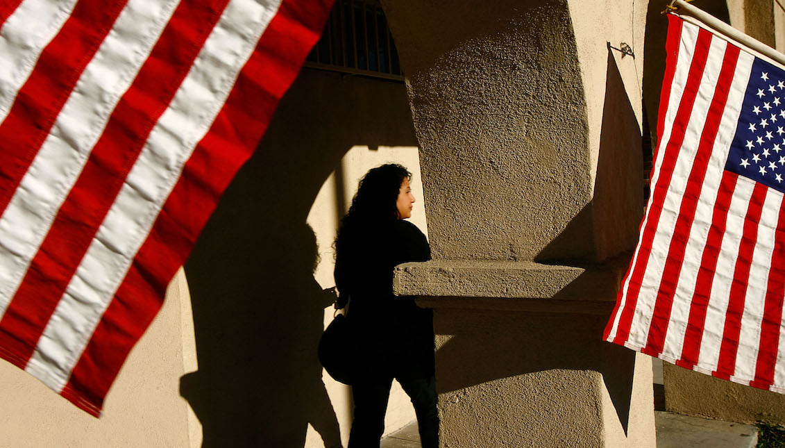 Voters go to the polls for Super Tuesday primaries in the predominantly Latino neighborhood of Boyle Heights on February 5, 2008 in Los Angeles, California. Photo by David McNew/Getty Images