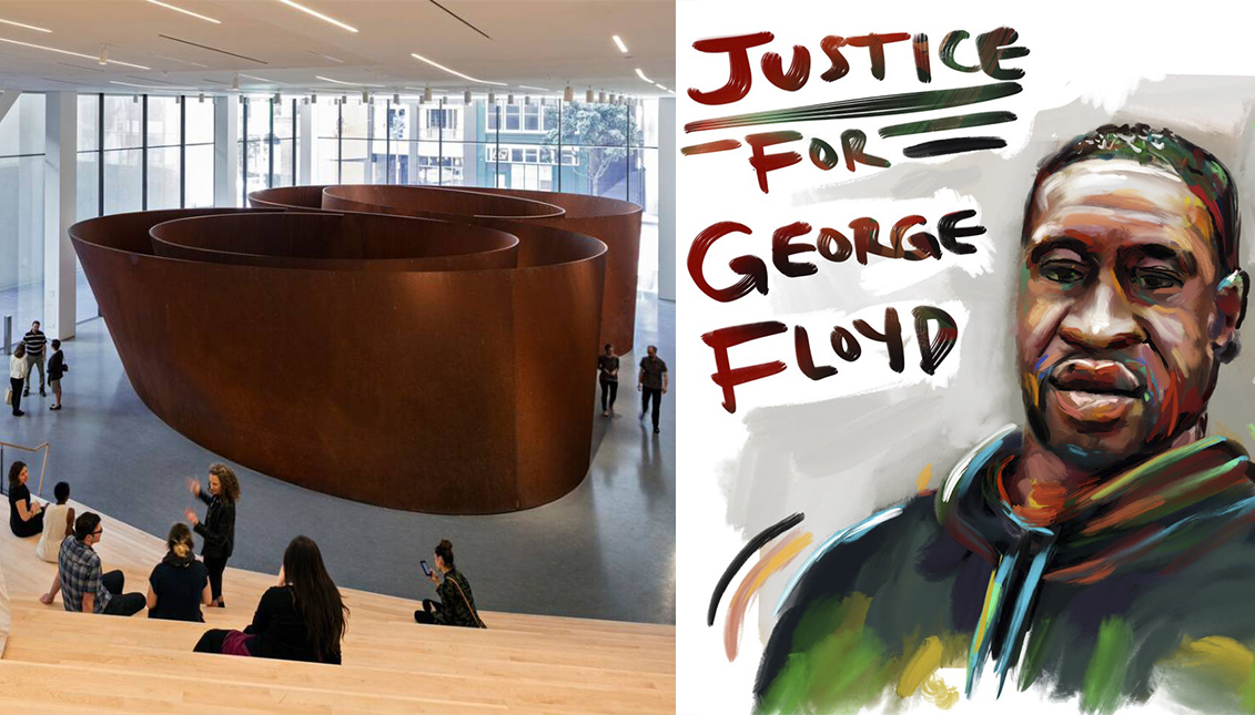 Imagen del interior del SFMOMA junto a un retrato de George Floyd. Photo: SFMOMA / Reddit