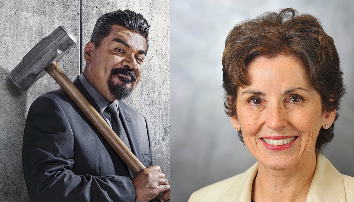 Comedian George Lopez and astrophysicist France Cordova in the Hall of Fame