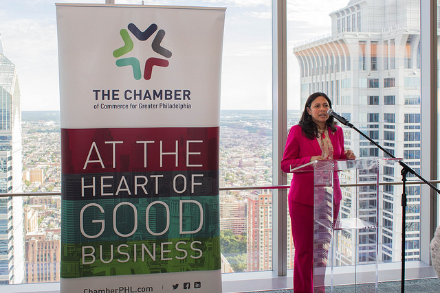 Varsovia Fernandez, Senior Vice President & Philadelphia Market Executive at Customers Bank, at Chamber of Commerce for Greater Philadelphia's Next Frontier event. Photo Credit: Chamber of Commerce for Greater Philadelphia
