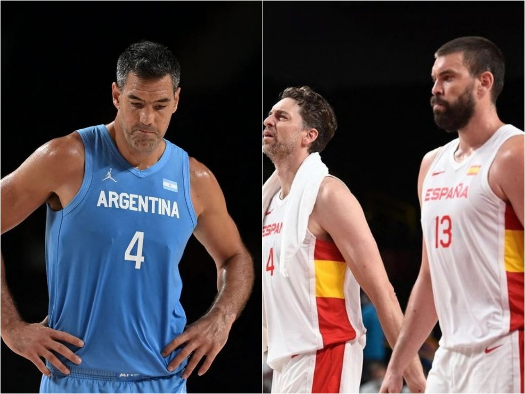 Luis Scola (left). Photo Credit: FOX SPORTS. Pau & Marc Gasol (right). Photo Credit: ARIS MESSINIS / AFP VIA GETTY IMAGES