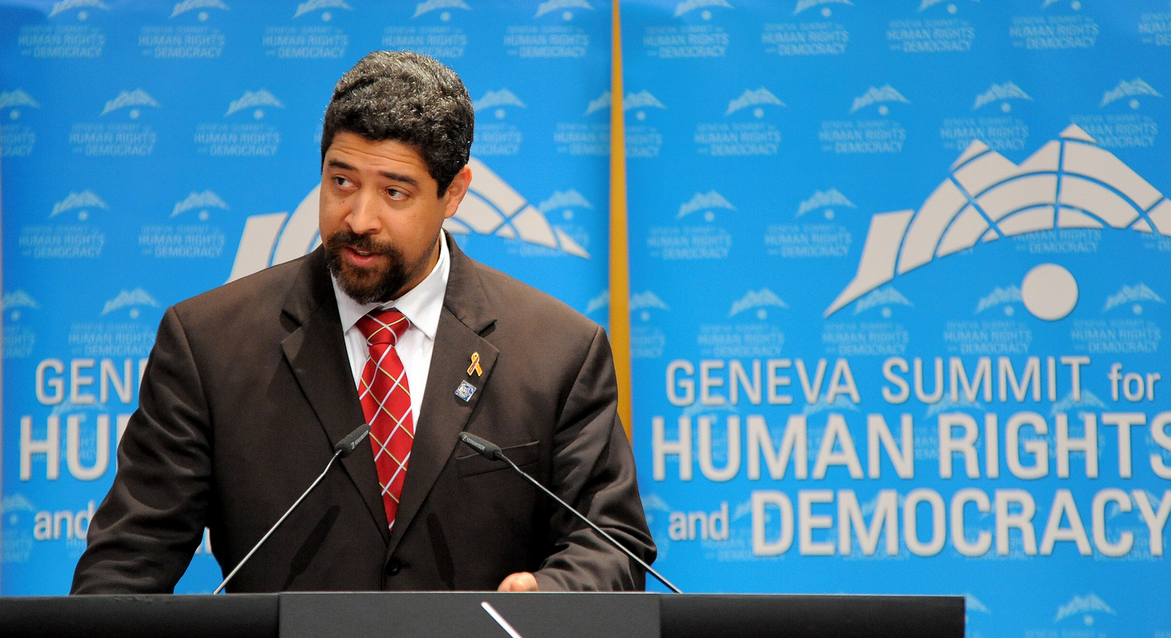 John Suarez speaking at the Geneva Summit in 2013. He helps run a pro-democracy nonprofit in Miami that researches human rights violations in Cuba. Photo Credit: John Suarez
