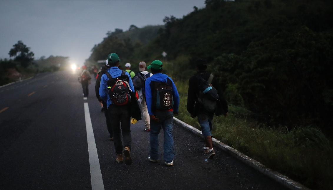 Members of the Central American migrant caravan move to the next town at dawn on November 02, 2018 in Matias Romero, Mexico.  (Photo by Spencer Platt/Getty Images)