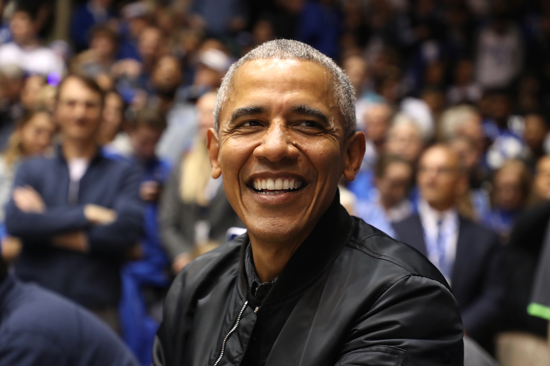 Former President of the United States, Barack Obama, watches on during the game between the North Carolina Tar Heels and Duke Blue Devils at Cameron Indoor Stadium on February 20, 2019 in Durham, North Carolina. Photo: Streeter Lecka/Getty Images