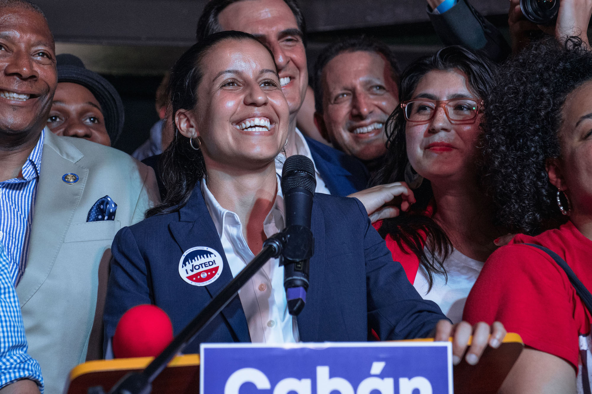 Public defender Tiffany Cabán declares victory in the Queens District Attorney Democratic Primary election at her campaign watch party at La Boom nightclub, June 25, 2019 in the Queens borough of New York City. Photo: Scott Heins/Getty Images