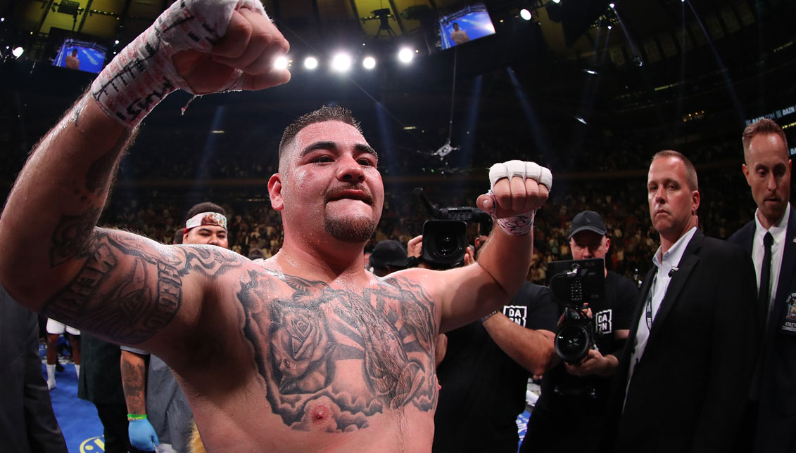 Andy Ruiz Jr celebrates his seventh round tko against Anthony Joshua after their IBF/WBA/WBO heavyweight title fight at Madison Square Garden on June 01, 2019 in New York City. (Photo by Al Bello/Getty Images)