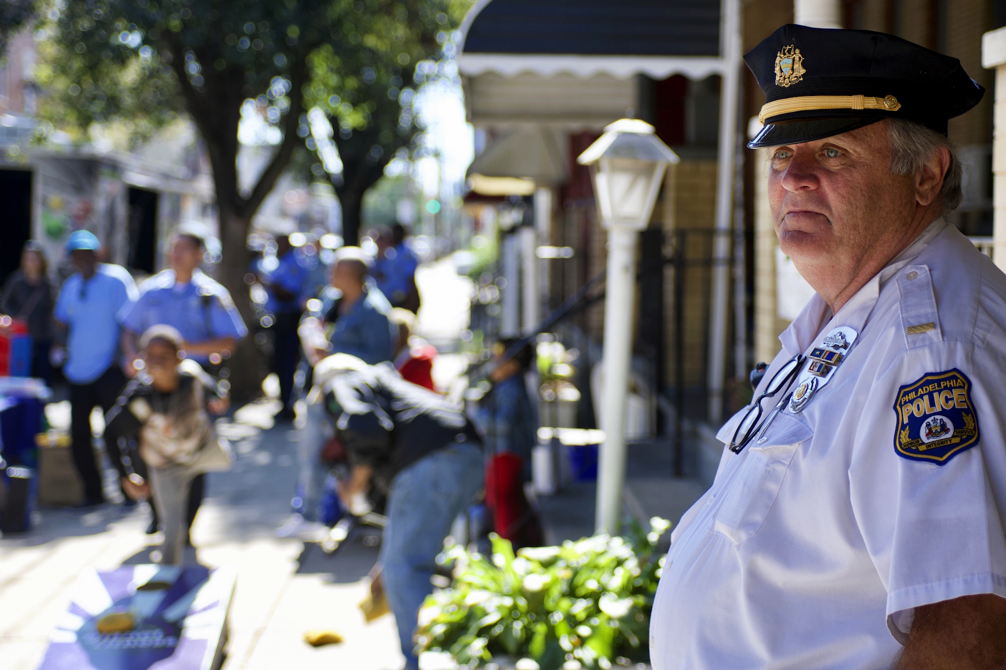 Police officers interact with youth from the community during a block party on Sunday October 5, 2019. Photo: Bastiaan Slabbers/NurPhoto via Getty Images
