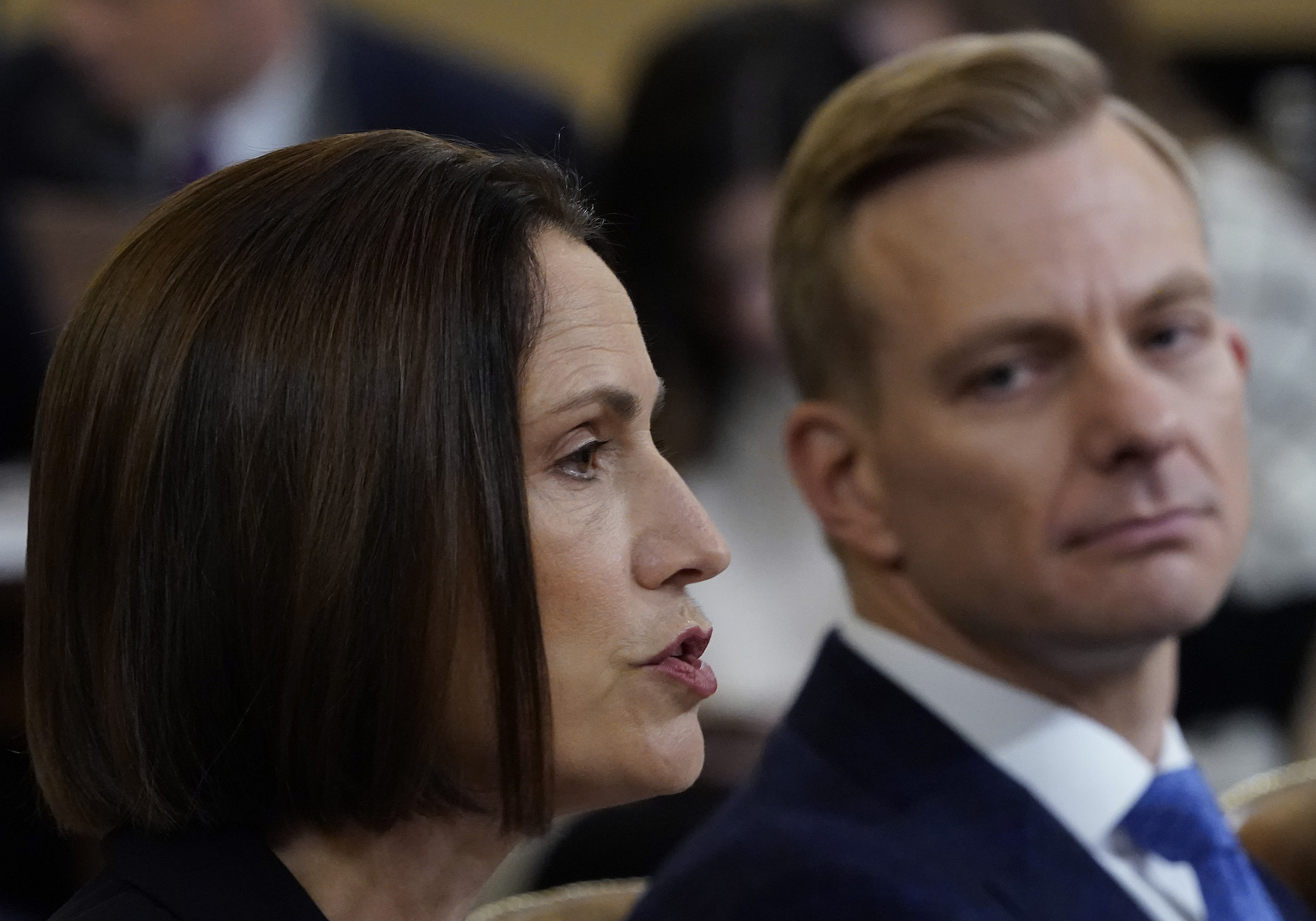 Fiona Hill (L), the National Security Council’s former senior director for Europe and Russia, and David Holmes (R), an official from the American embassy in Ukraine, testify before the House Intelligence Committee in the Longworth House Office Building on Capitol Hill November 21, 2019 in Washington, DC. Photo: Win McNamee/Getty Images.
