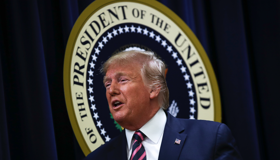 WASHINGTON, DC DECEMBER 19: U.S. President Donald Trump exits after speaking at a White House Mental Health Summit. December 19, 2019 in Washington, DC. (Photo by Drew Angerer/Getty Images)