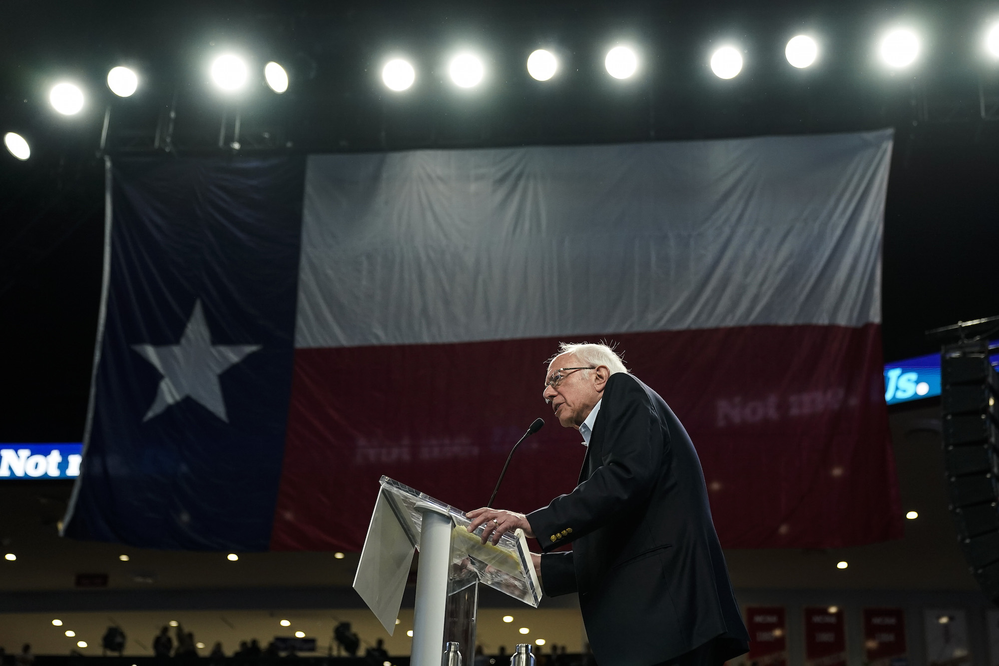 Democratic presidential candidate Sen. Bernie Sanders (I-VT) speaks during a campaign rally at the University of Houston on February 23, 2020 in Houston, Texas. Photo: Drew Angerer/Getty Images.