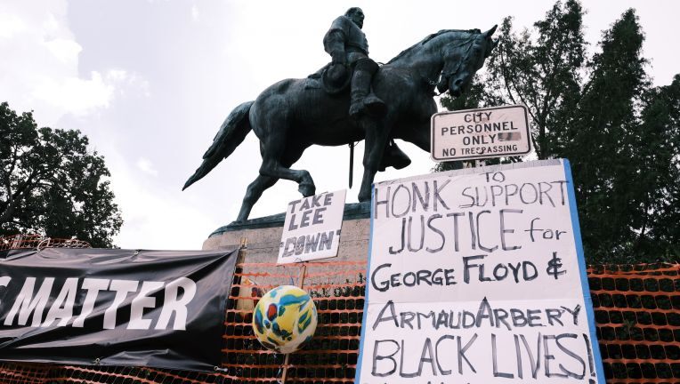  The parks that hold these statues were the sites of impassioned demonstrations against police brutality last summer. Photo: Eze Amos/Getty Images