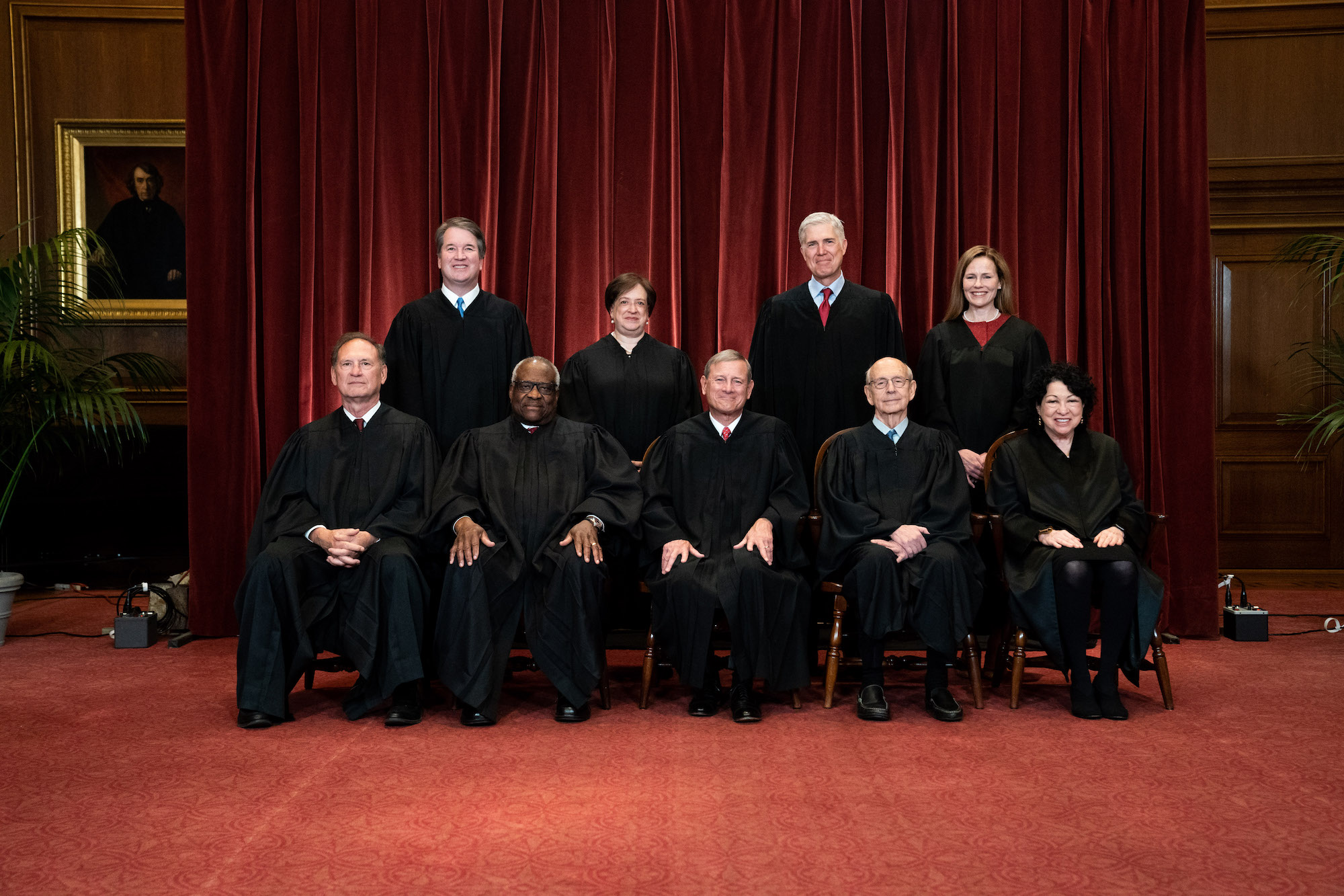 Members of the Supreme Court pose for a group photo at the Supreme Court in Washington, DC on April 23, 2021. Photo: Getty Images.
