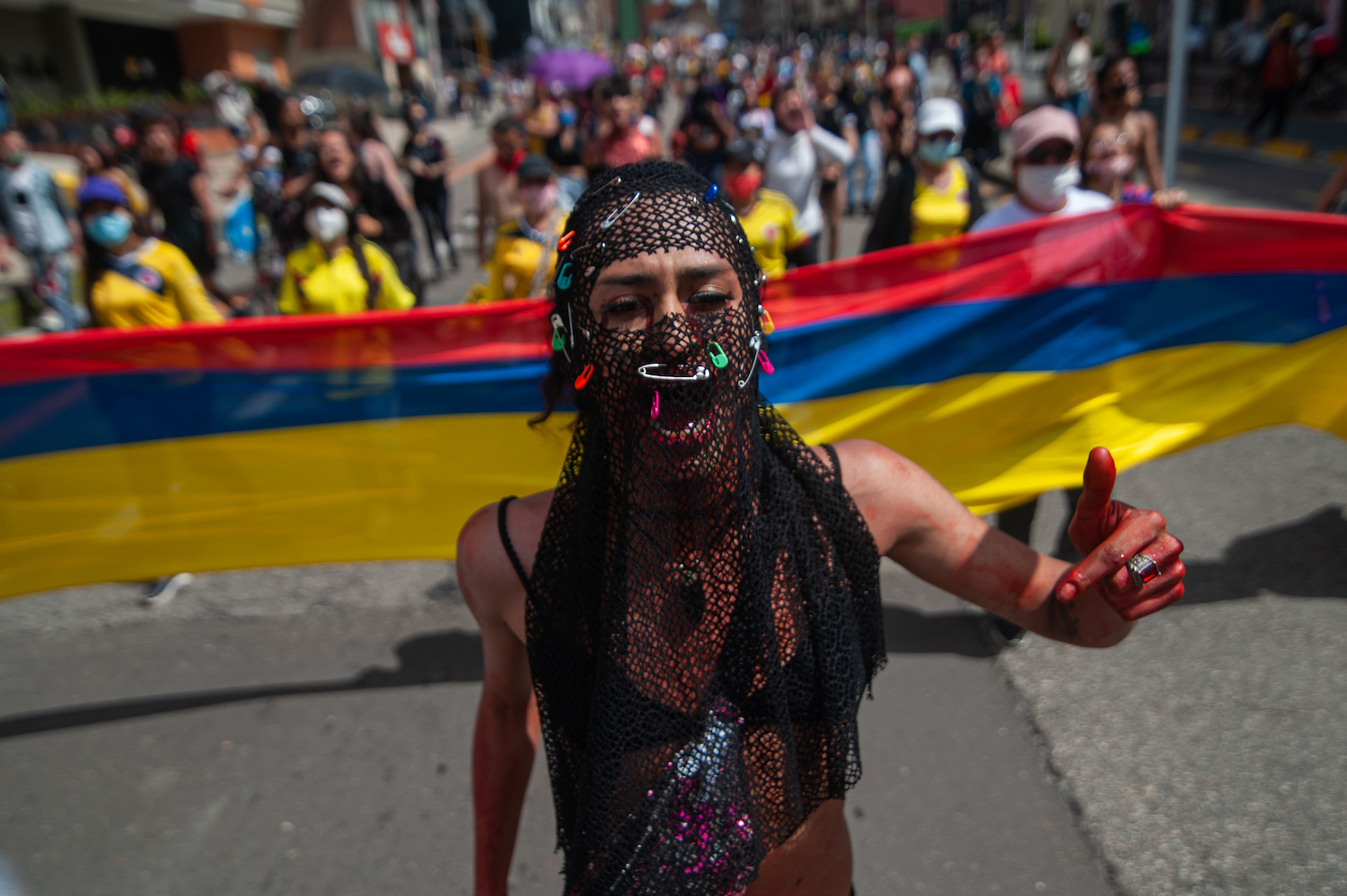 A demonstrator from the Transgender Community shouts and participates as LGTB+ and Trans communities participated in the demonstrations against the government of President Ivan Duque. Photo: Sebastian Barros/NurPhoto via Getty Images 